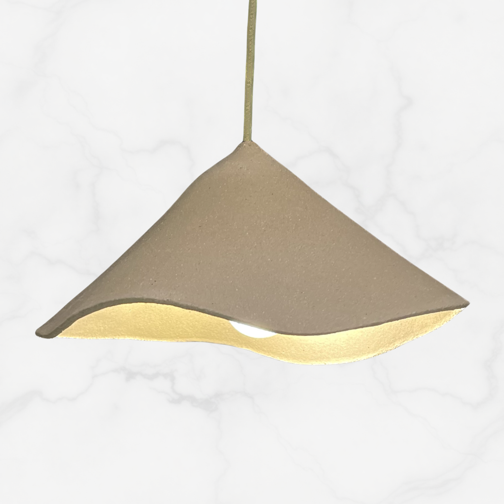 The Audrey pendant handcrafted ceramic pendant light Australia in raw sand coloured clay with natural texture and folded form