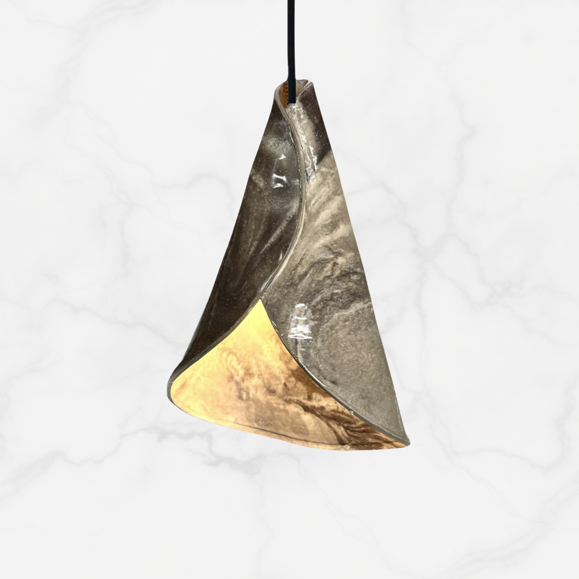 The Bouquet pendant handcrafted ceramic pendant light Australia in marbled clay finish with layered natural tones and folded sculptural form