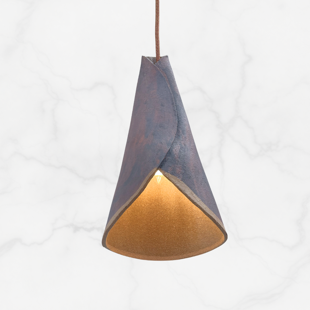 The Bouquet pendant handcrafted ceramic pendant light Australia in rust textured finish with warm earthy tones and folded form