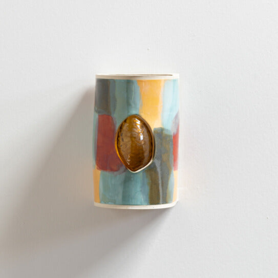 Carnival Wall Sconce with Glass handcrafted ceramic wall light Australia showing multicolour ceramic glaze and glass insert on white background