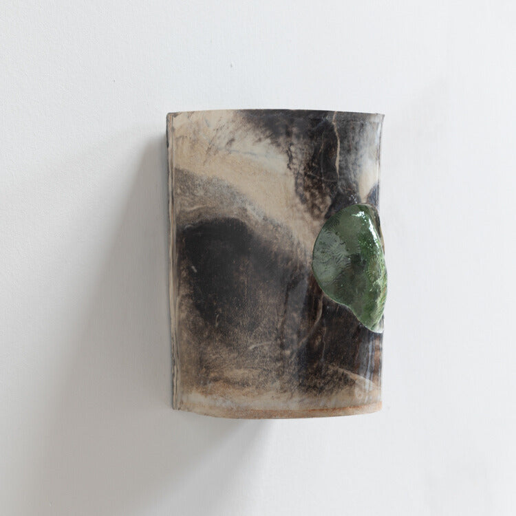 Marble Wall Sconce with Glass handcrafted ceramic wall light Australia showing marbled clay pattern and glass emerging through ceramic
