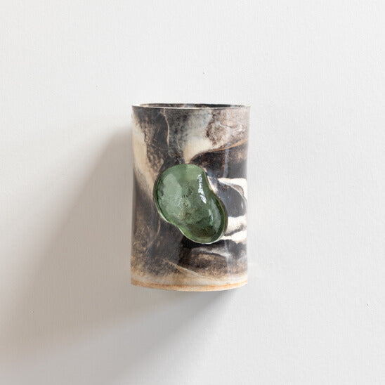 Marble Wall Sconce with Glass handcrafted ceramic wall light Australia with marbled clay finish and green glass insert on white background