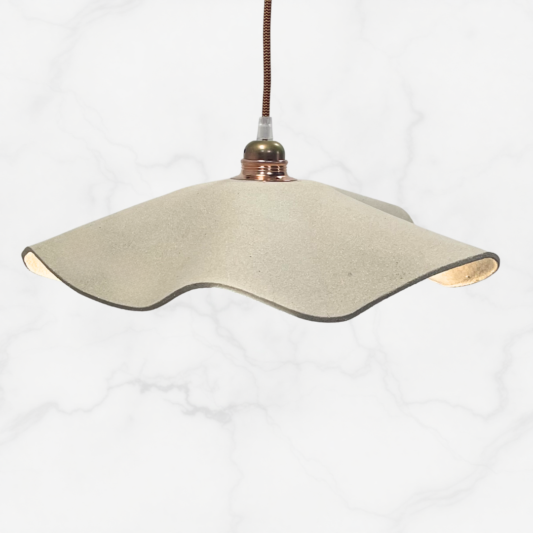 Marilyn Pendant handcrafted ceramic pendant light Australia in raw sand coloured clay with natural texture and soft curves