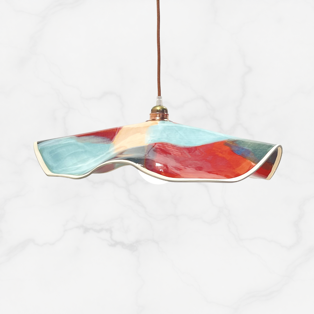 Marilyn Pendant handcrafted ceramic pendant light Australia in multicolour glaze with expressive painterly finish