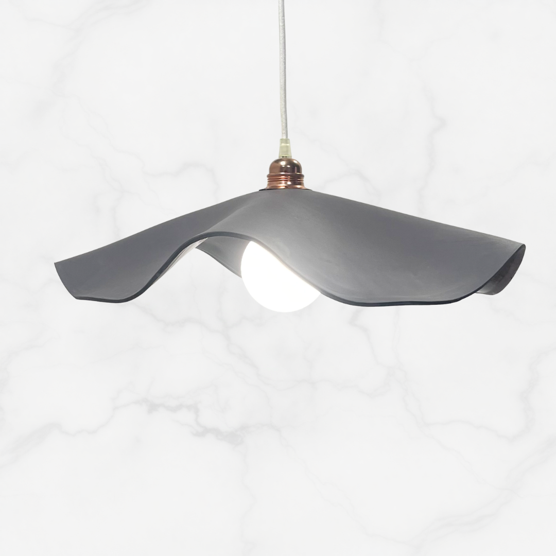 Marilyn Pendant handcrafted ceramic pendant light Australia in matte charcoal grey with flowing sculptural shade