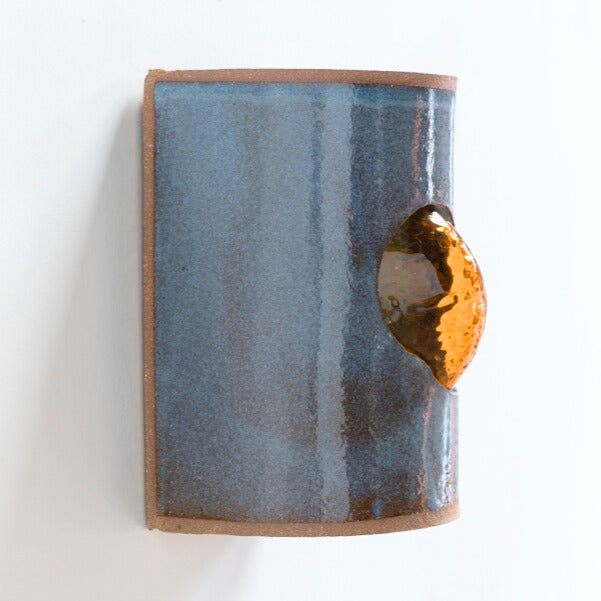 Midnight Blue Wall Sconce with Glass handcrafted ceramic wall light Australia showing side detail of glass emerging through ceramic form