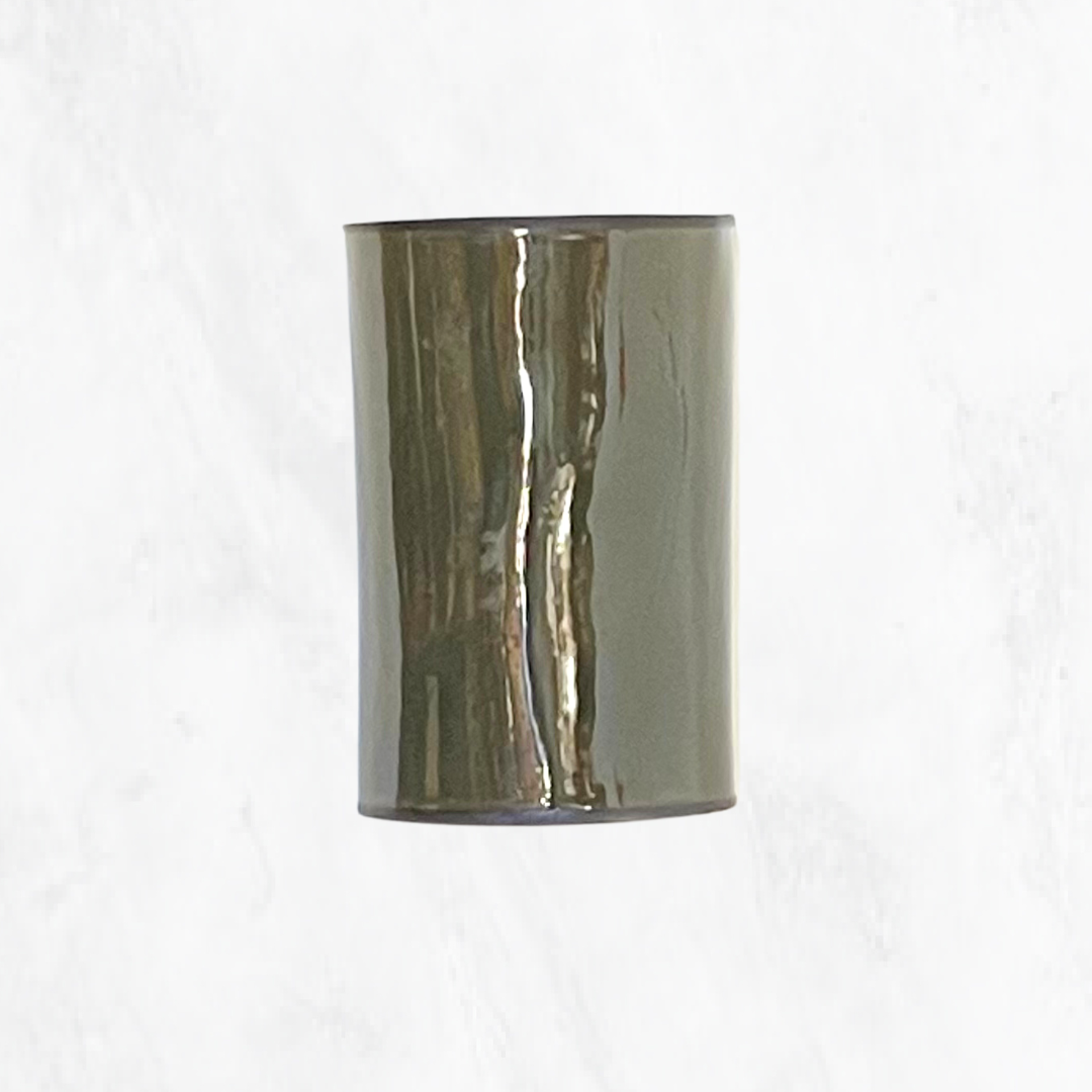 Olive glazed handmade ceramic wall light with a glossy, organic finish.