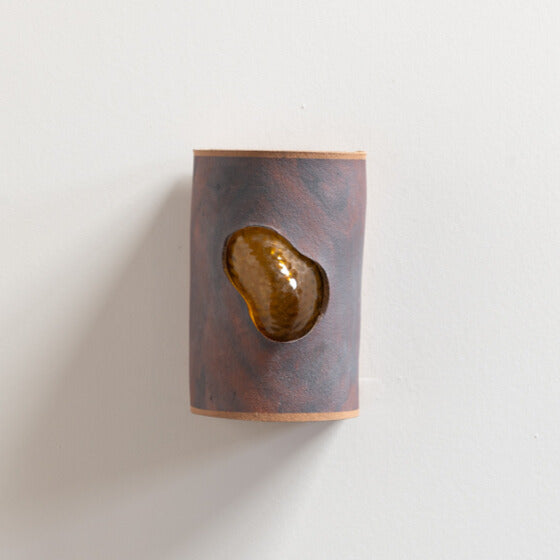 Rust Wall Sconce with Glass handcrafted ceramic wall light Australia with rust-textured finish and glass insert on white background