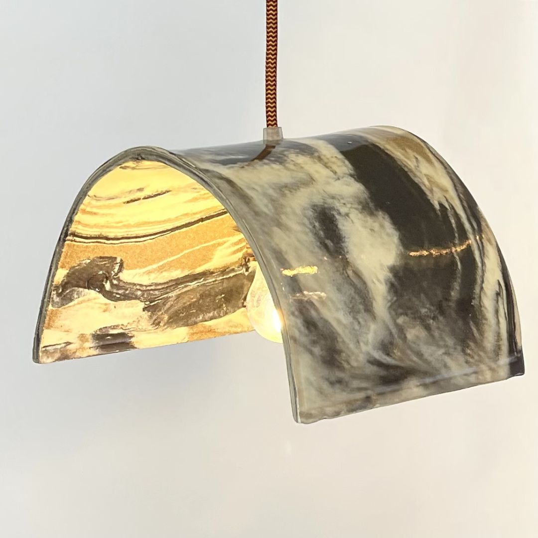 Tile pendant handcrafted ceramic pendant light Australia in marble glaze with flowing patterns and curved tile form